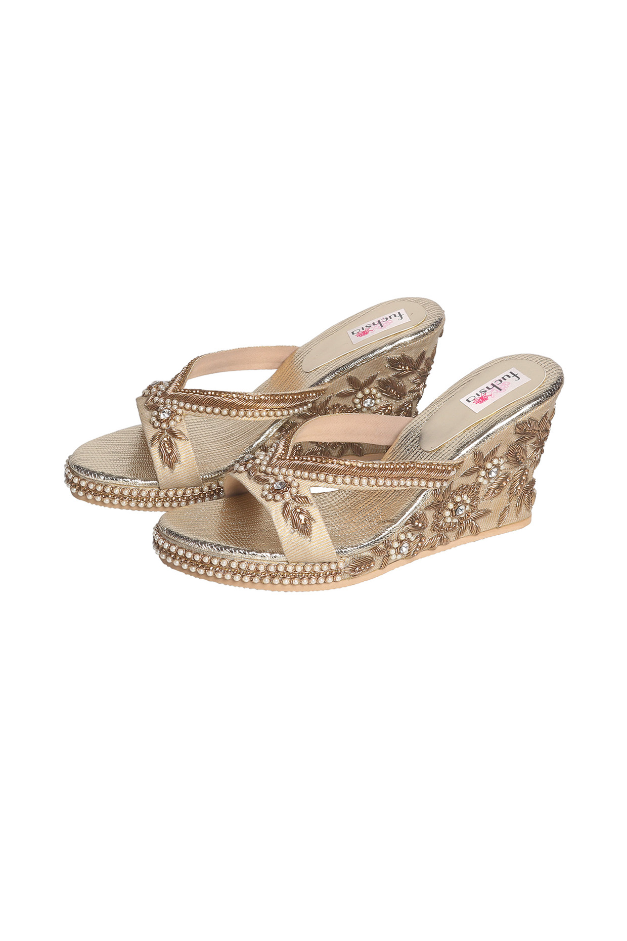 Antique Gold Handcrafted Sandals by Fuchsia by Aashka Mehta at Pernia's Pop Up Shop