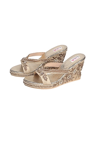 Antique Gold Handcrafted Sandals by Fuchsia by Aashka Mehta