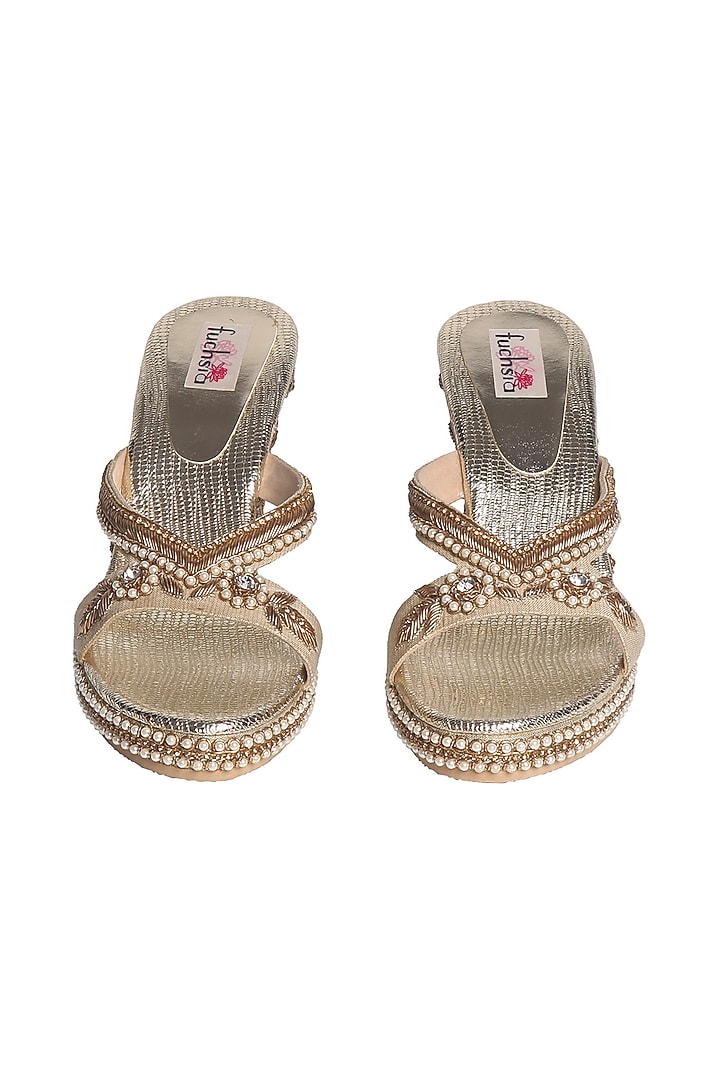 Antique Gold Handcrafted Sandals by Fuchsia by Aashka Mehta at Pernia's Pop Up Shop
