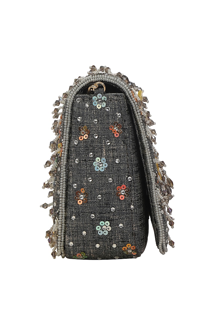 Grey Hand Embroidered Clutch by Fuchsia by Aashka Mehta at Pernia's Pop Up Shop