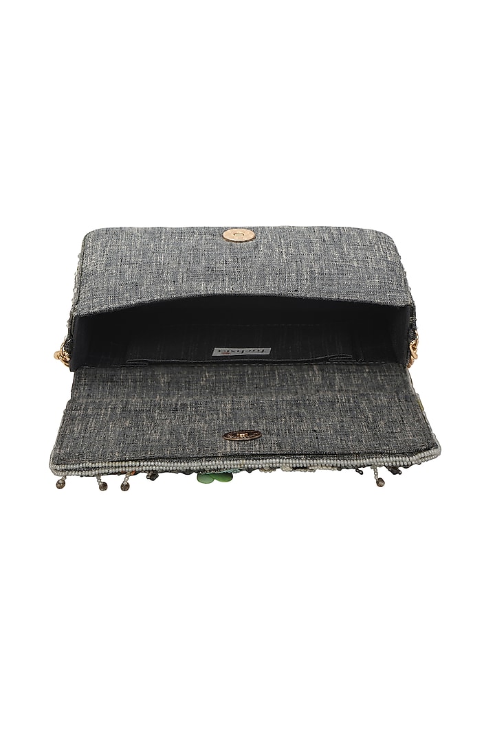Grey Hand Embroidered Clutch by Fuchsia by Aashka Mehta at Pernia's Pop Up Shop
