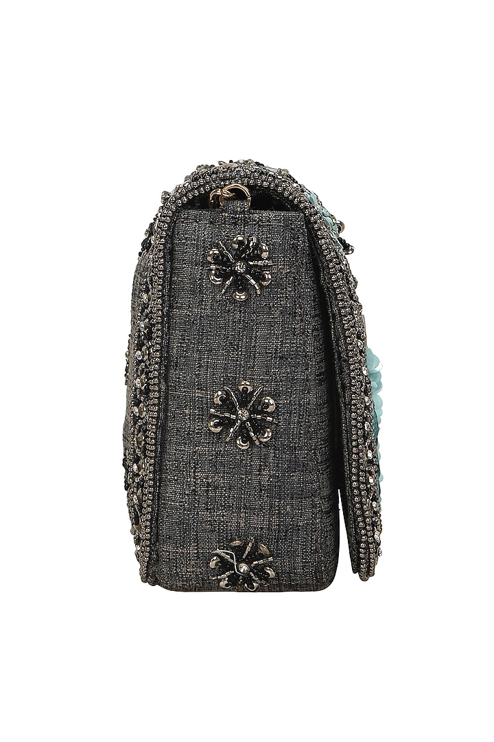 Grey Embroidered Clutch by Fuchsia by Aashka Mehta at Pernia's Pop Up Shop