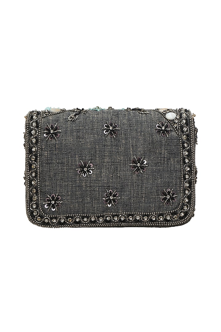 Grey Embroidered Clutch by Fuchsia by Aashka Mehta at Pernia's Pop Up Shop