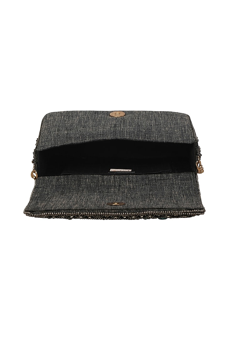 Grey Embroidered Clutch by Fuchsia by Aashka Mehta at Pernia's Pop Up Shop