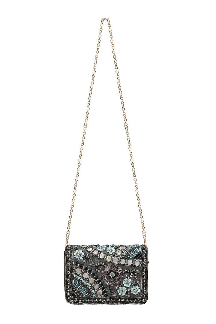 Grey Embroidered Clutch by Fuchsia by Aashka Mehta at Pernia's Pop Up Shop
