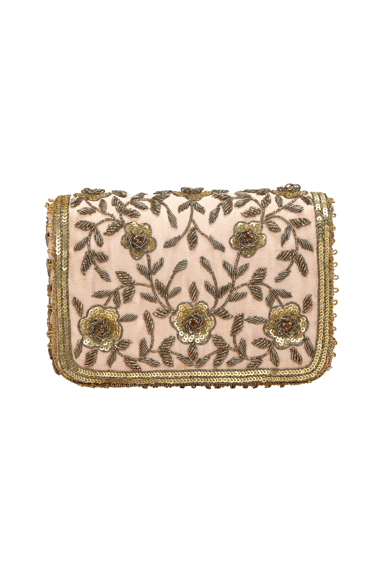 Peach Zardosi Hand Embroidered Clutch by Fuchsia by Aashka Mehta at Pernia's Pop Up Shop