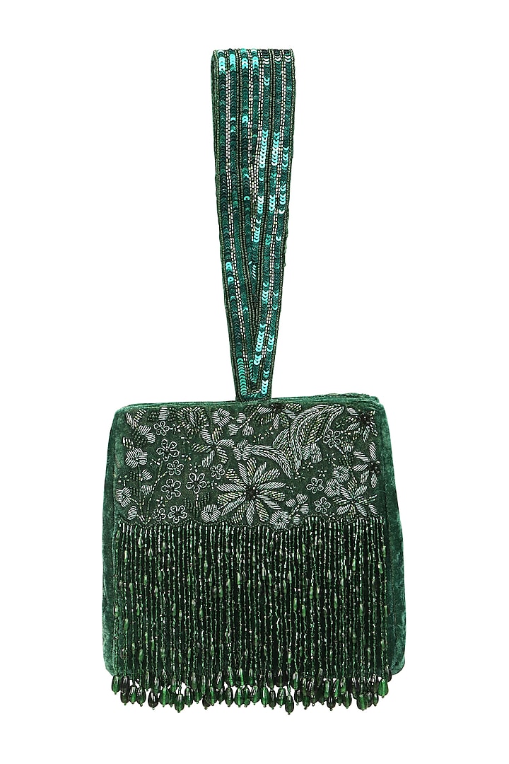 Dark Green Hand Embroidered Bag by Fuchsia by Aashka Mehta