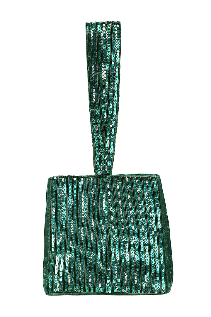 Dark Green Hand Embroidered Bag by Fuchsia by Aashka Mehta at Pernia's Pop Up Shop