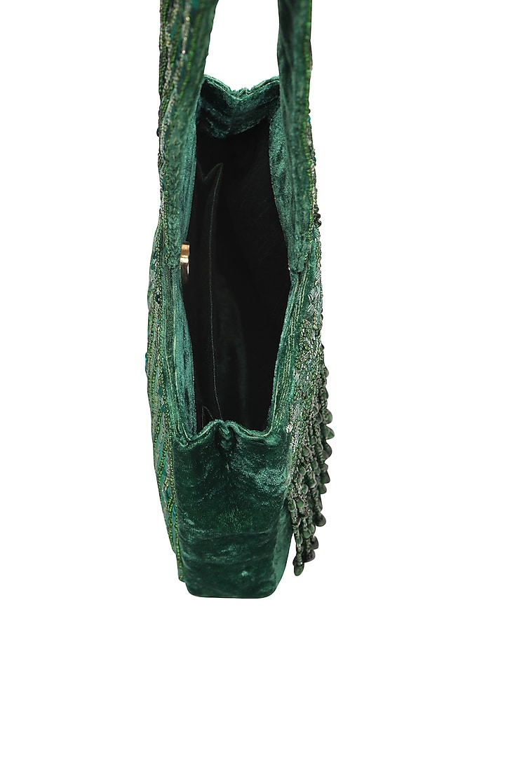 Dark Green Hand Embroidered Bag by Fuchsia by Aashka Mehta at Pernia's Pop Up Shop