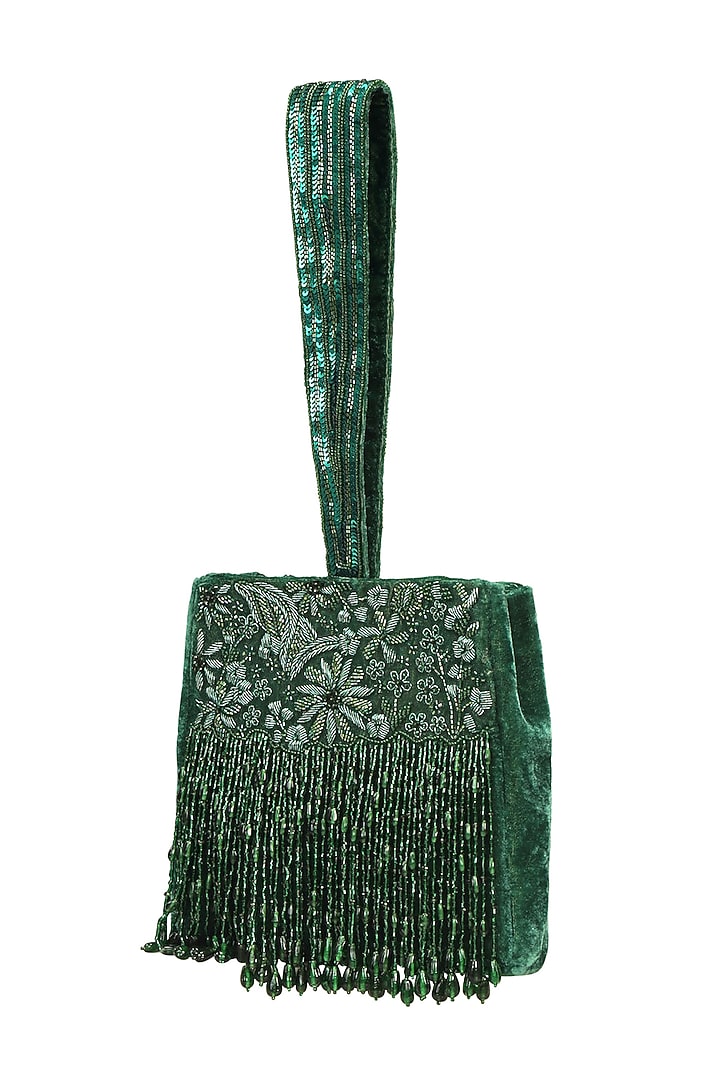 Dark Green Hand Embroidered Bag by Fuchsia by Aashka Mehta at Pernia's Pop Up Shop