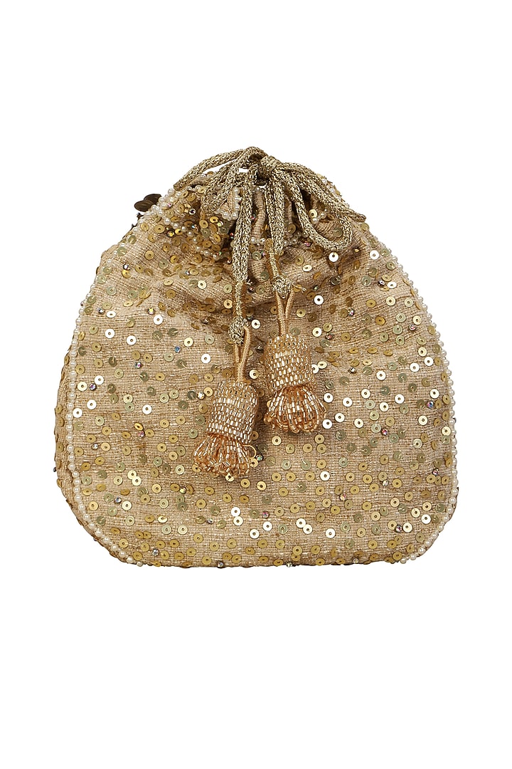 Gold Hand Embroidered Potli by Fuchsia by Aashka Mehta at Pernia's Pop Up Shop