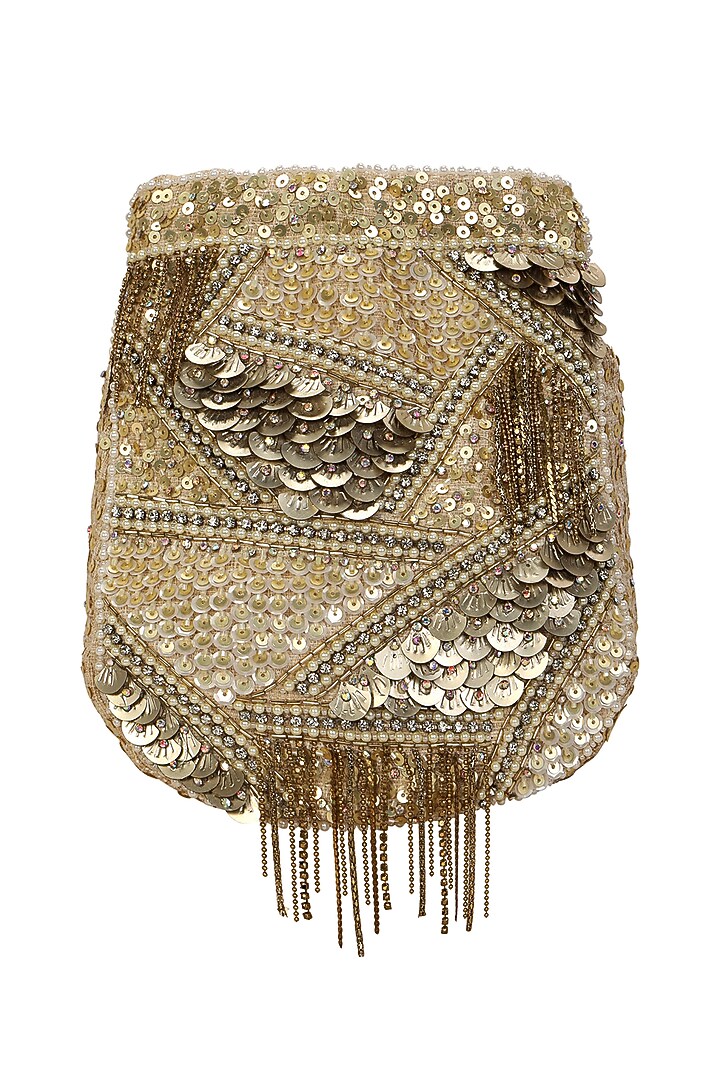 Gold Hand Embroidered Potli by Fuchsia by Aashka Mehta at Pernia's Pop Up Shop