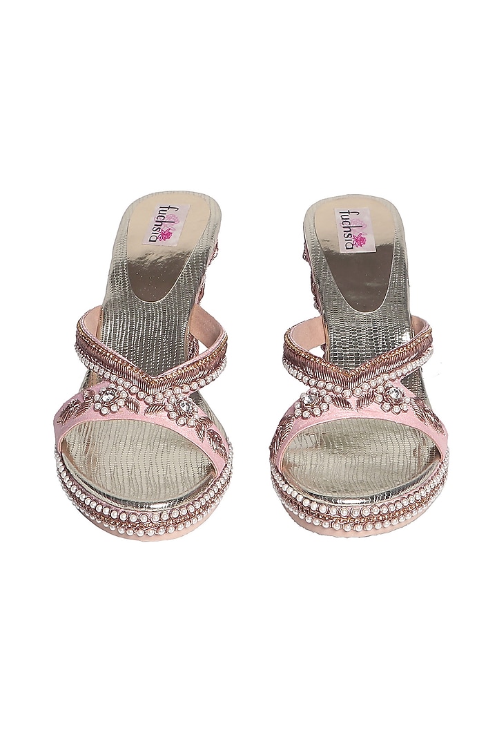 Pink Zardosi Embellished Handcrafted Heels by Fuchsia by Aashka Mehta at Pernia's Pop Up Shop