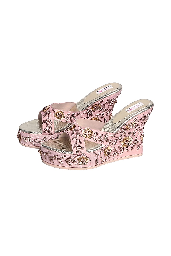 Pink Embellished Handcrafted Heels by Fuchsia by Aashka Mehta