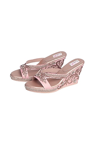 Rose Gold Pearl Handcrafted Heels by Fuchsia by Aashka Mehta