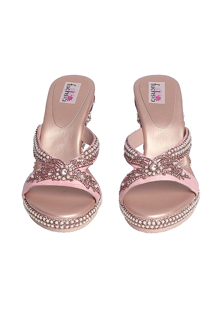 Rose Gold Pearl Handcrafted Heels by Fuchsia by Aashka Mehta at Pernia's Pop Up Shop