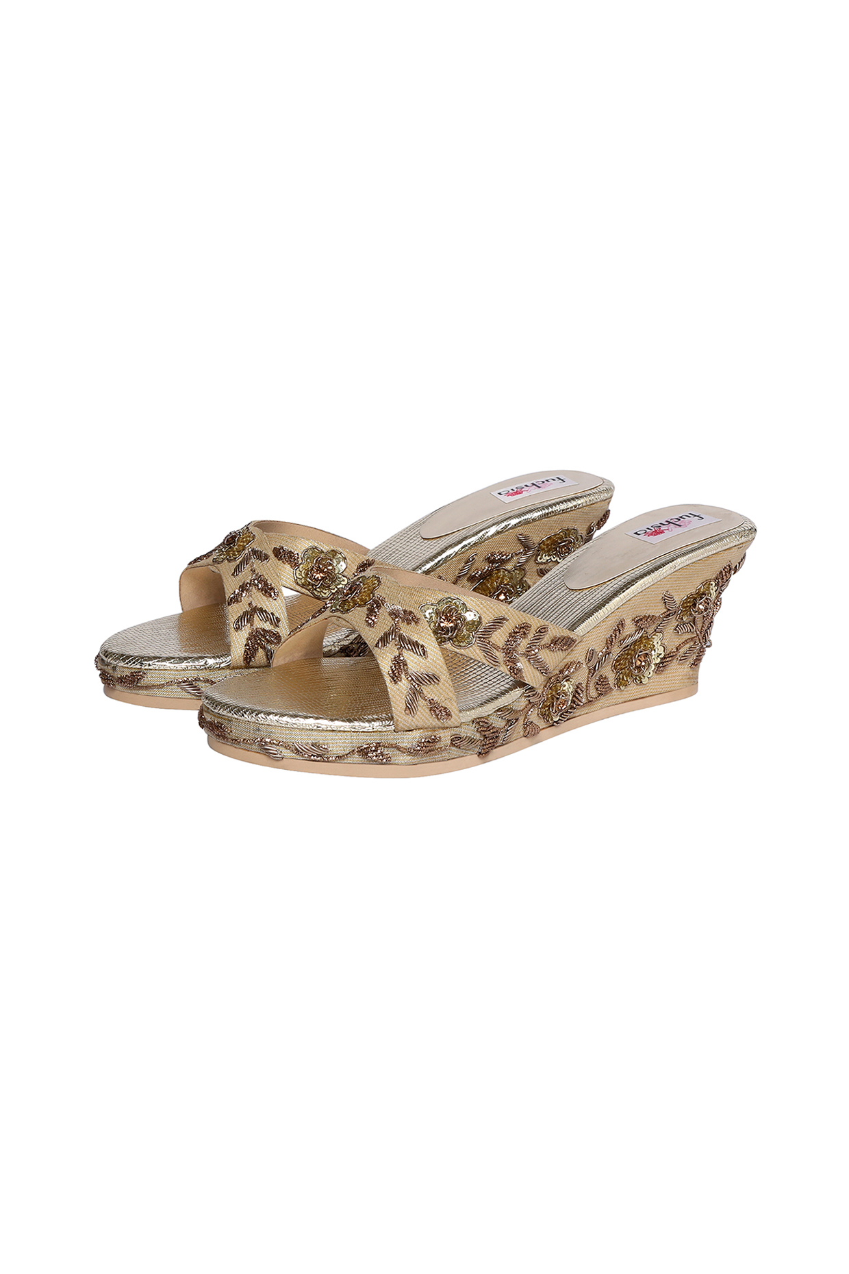 Gold Tikki Embellished Handcrafted Heels by Fuchsia by Aashka Mehta at Pernia's Pop Up Shop