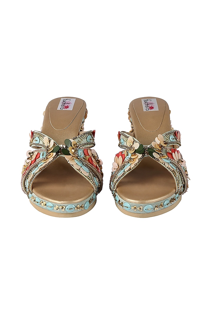 Multi Colored Vegan Leather Sandals by Fuchsia by Aashka Mehta at Pernia's Pop Up Shop