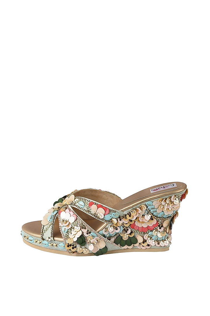 Multi Colored Vegan Leather Sandals by Fuchsia by Aashka Mehta at Pernia's Pop Up Shop