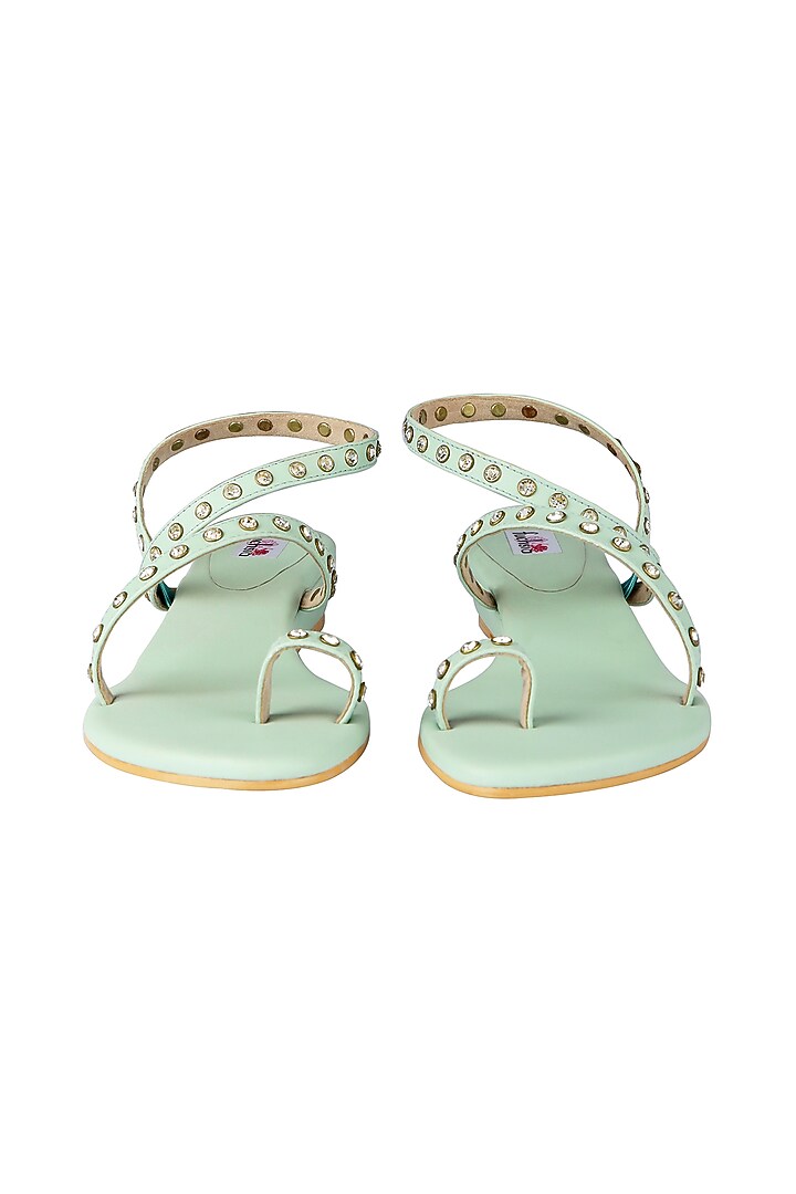 Mint Green Crystal Embellished Handcrafted Sandals by Fuchsia by Aashka Mehta at Pernia's Pop Up Shop