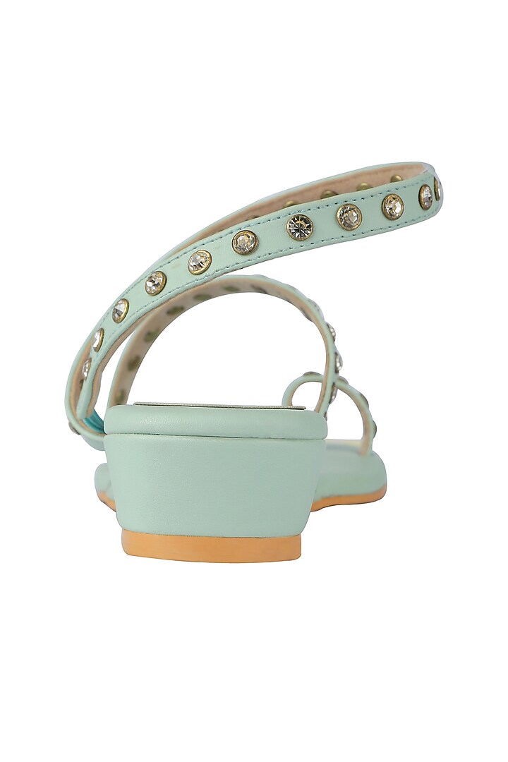 Mint Green Crystal Embellished Handcrafted Sandals by Fuchsia by Aashka Mehta at Pernia's Pop Up Shop