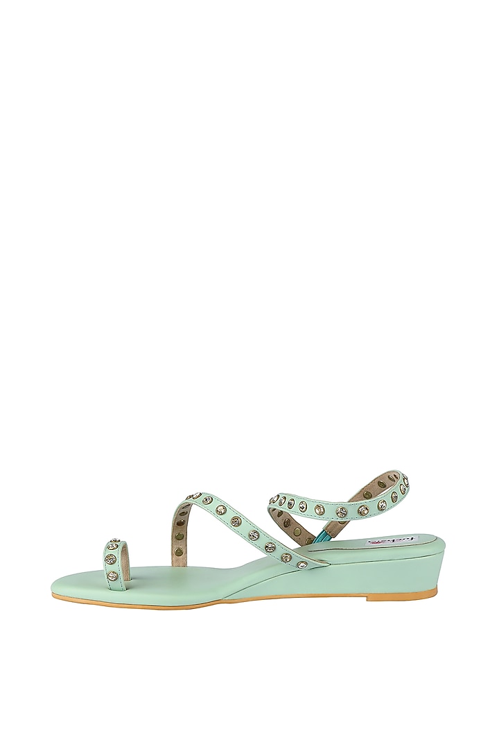 Mint Green Crystal Embellished Handcrafted Sandals by Fuchsia by Aashka Mehta at Pernia's Pop Up Shop
