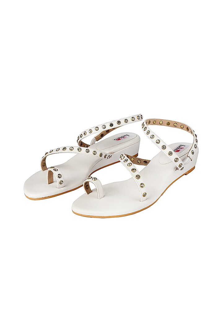 White Crystal Embellished Handcrafted Sandals by Fuchsia by Aashka Mehta