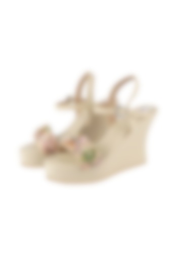 Cream Crystal Embellished Handcrafted Wedges by Fuchsia by Aashka Mehta