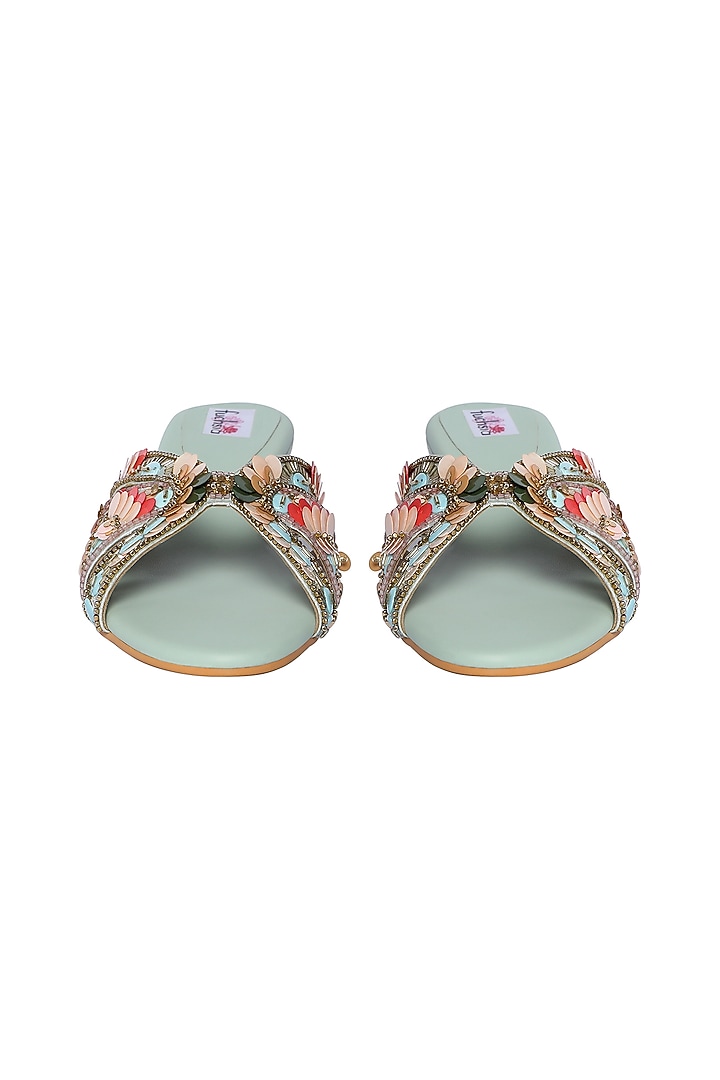 Blue Handcrafted Embellished Wedges by Fuchsia by Aashka Mehta at Pernia's Pop Up Shop