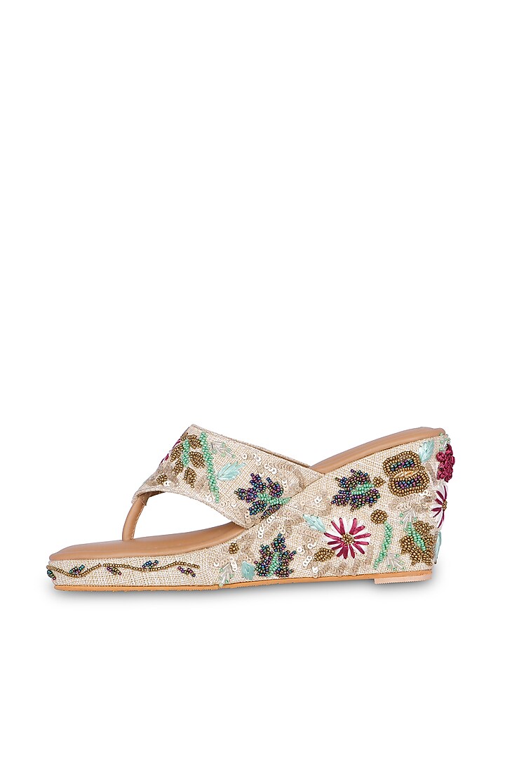 Multi-Colored PU Leather Sequins & Zardosi Hand Embroidered Heels by Fuchsia by Aashka Mehta at Pernia's Pop Up Shop