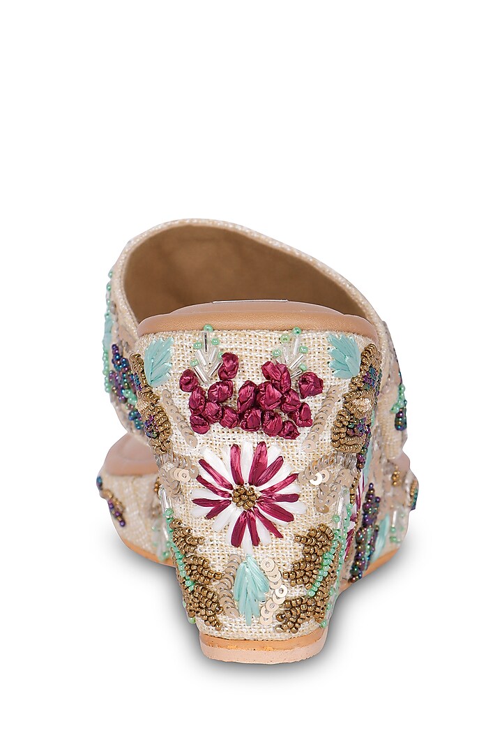 Multi-Colored PU Leather Sequins & Zardosi Hand Embroidered Heels by Fuchsia by Aashka Mehta at Pernia's Pop Up Shop