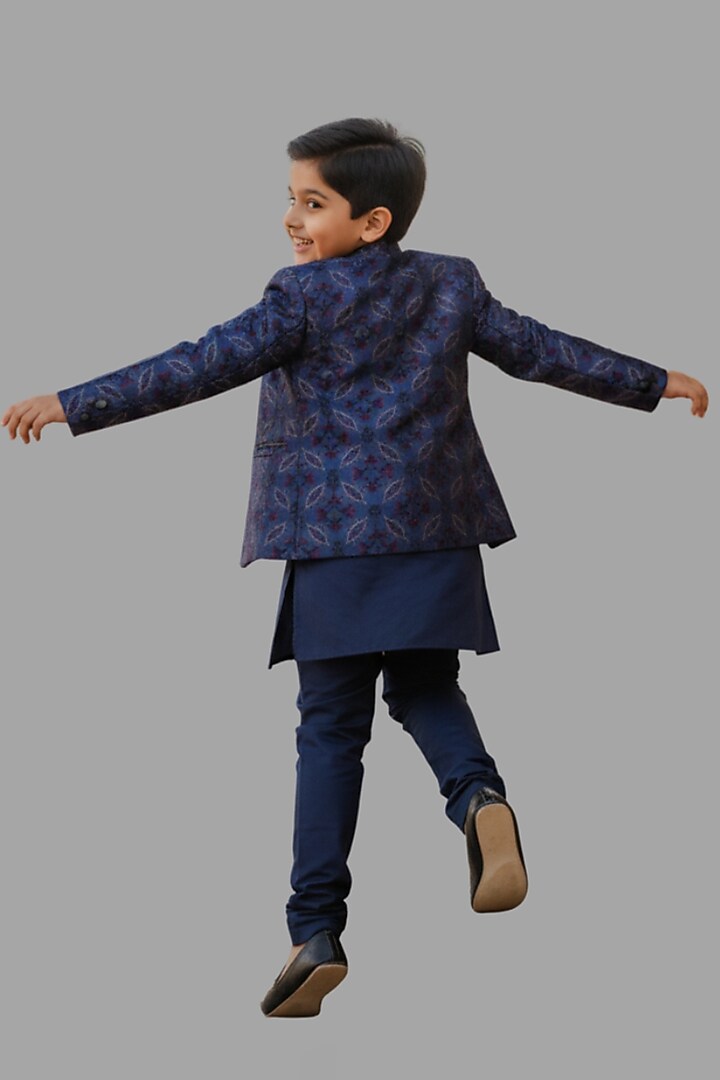 Blue Silk Thread Embroidered Open Jodhpuri Set For Boys by FUNNY BONES CLOTHINGS at Pernia's Pop Up Shop
