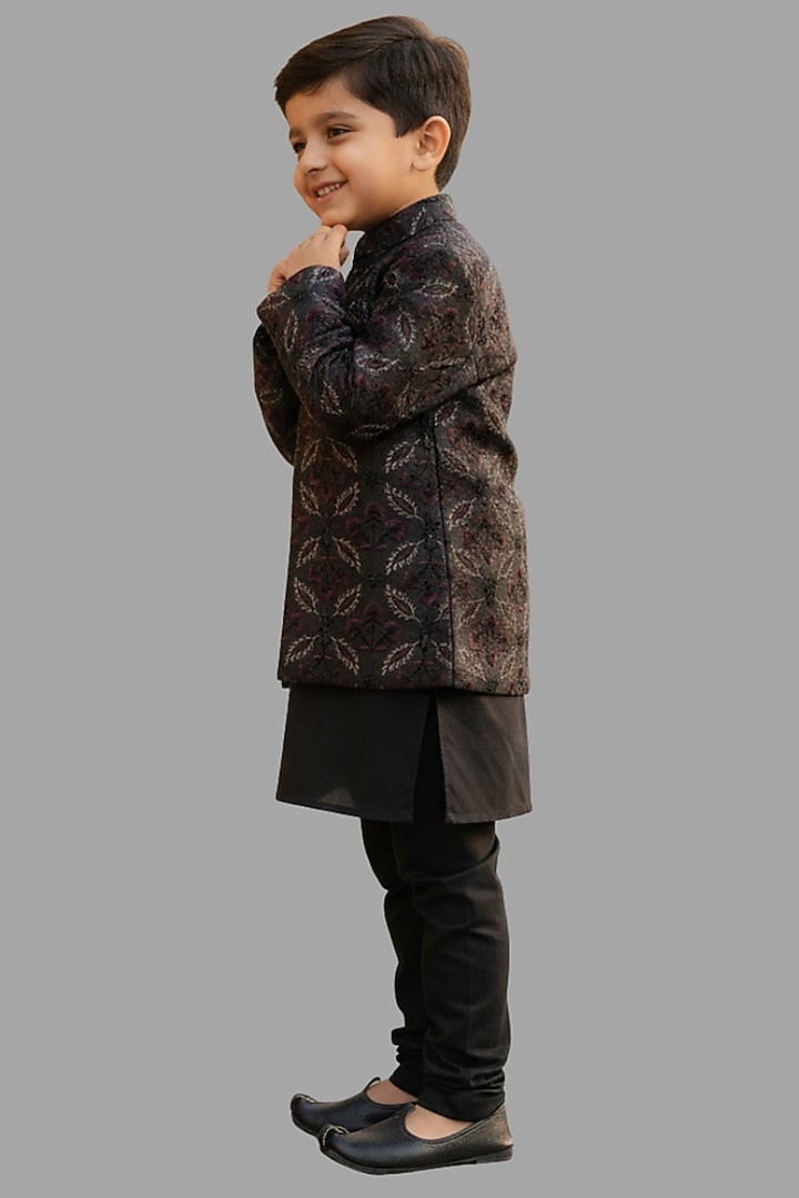 Black Silk Thread Embroidered Open Jodhpuri Set For Boys by FUNNY BONES CLOTHINGS at Pernia's Pop Up Shop