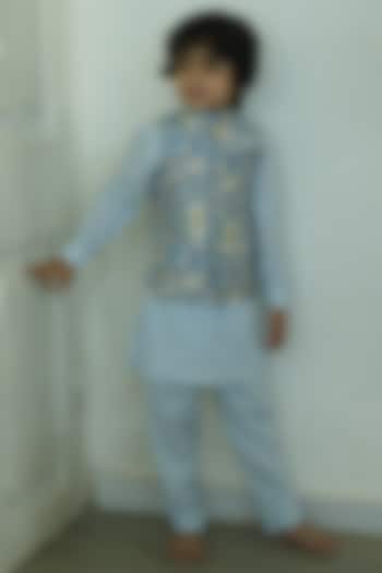 Multi-Colored Linen Tropical Printed Bundi Set For Boys by FUNNY BONES CLOTHINGS at Pernia's Pop Up Shop