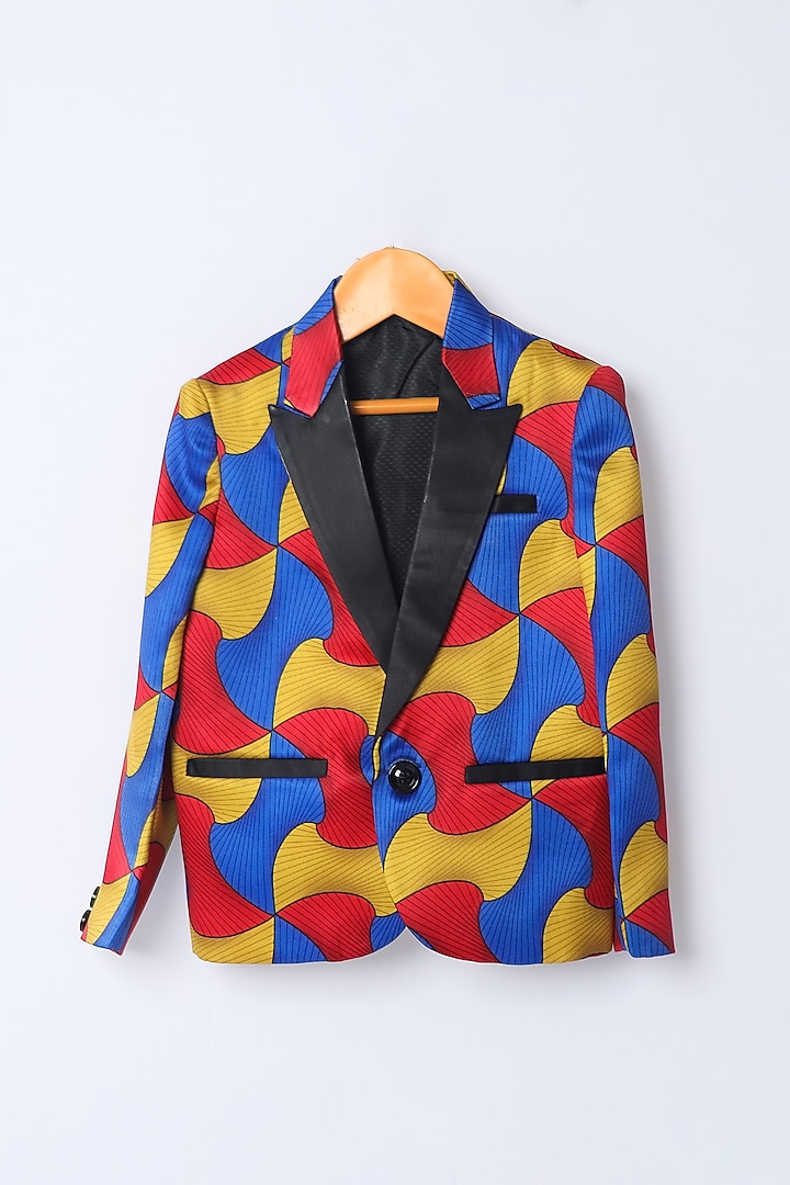 Multi-Colored Satin Abstract Printed Blazer Set For Boys by FUNNY BONES CLOTHINGS at Pernia's Pop Up Shop