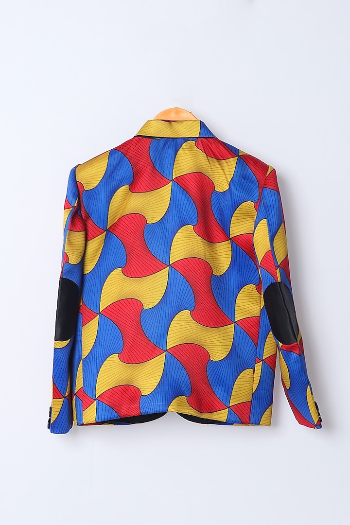 Multi-Colored Satin Abstract Printed Blazer Set For Boys by FUNNY BONES CLOTHINGS at Pernia's Pop Up Shop