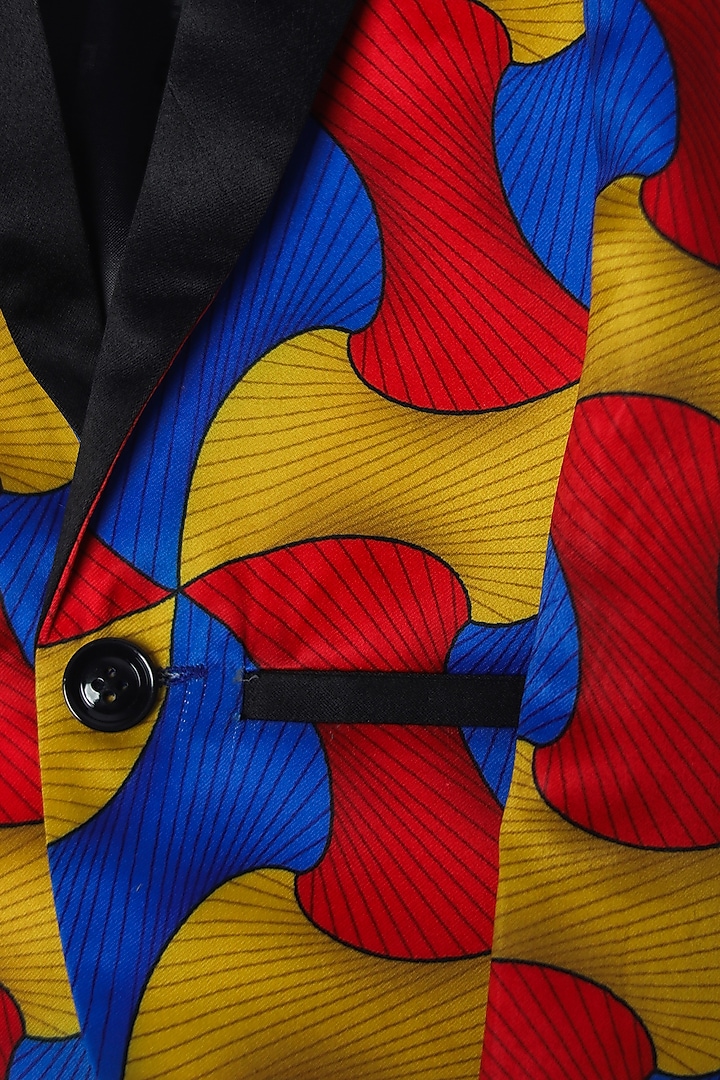 Multi-Colored Satin Abstract Printed Blazer Set For Boys by FUNNY BONES CLOTHINGS at Pernia's Pop Up Shop