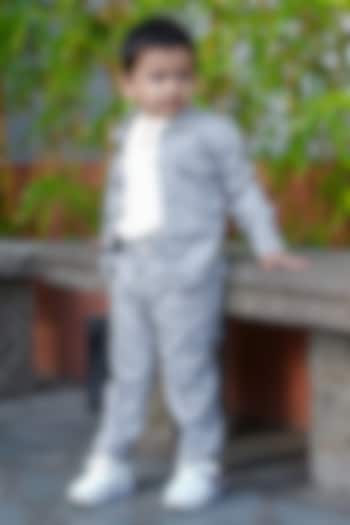 Grey Poly Cotton Blazer Set For Boys by FUNNY BONES CLOTHINGS