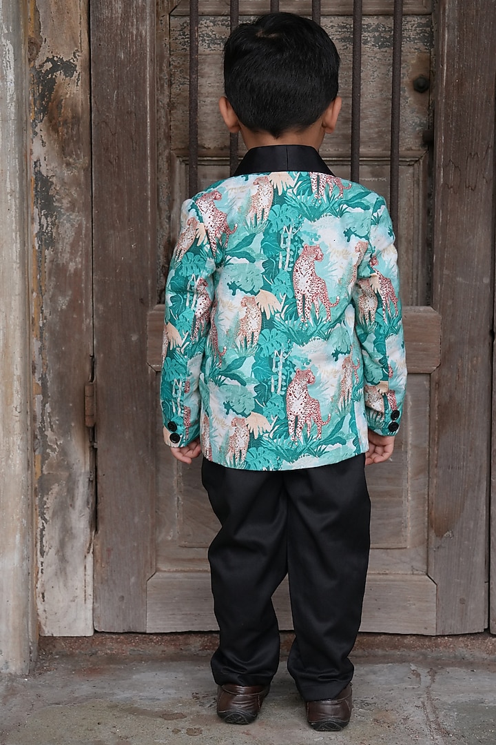 Multi-Colored Linen Printed Blazer Set For Boys by FUNNY BONES CLOTHINGS at Pernia's Pop Up Shop
