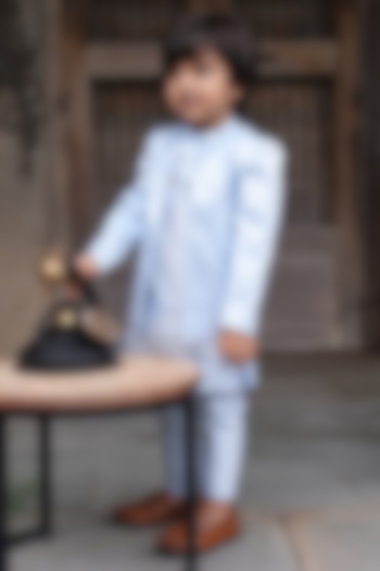 Sky Blue Silk Embroidered Jodhpuri Set For Boys by FUNNY BONES CLOTHINGS at Pernia's Pop Up Shop