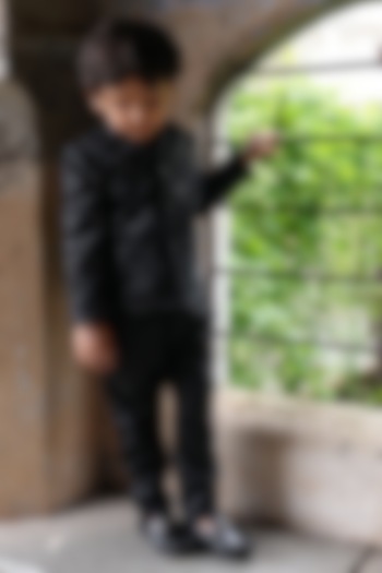 Black Velvet Embroidered Jodhpuri Set For Boys by FUNNY BONES CLOTHINGS at Pernia's Pop Up Shop