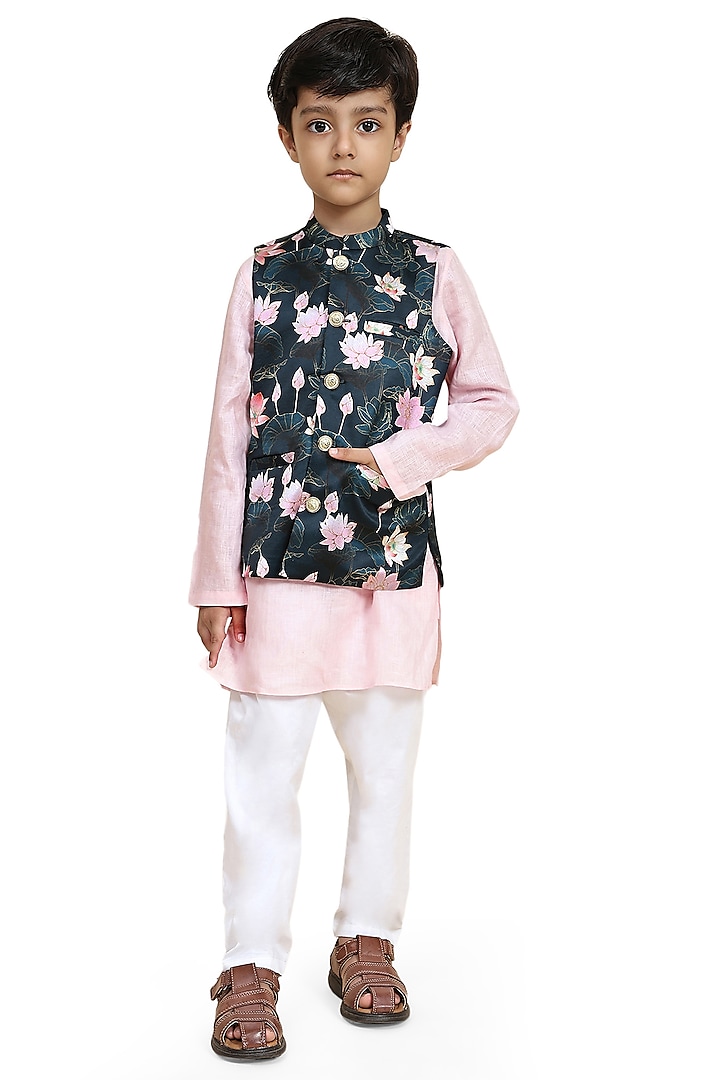 Multi-Colored Satin Printed Nehru Jacket Set by FUNNY BONES CLOTHINGS at Pernia's Pop Up Shop