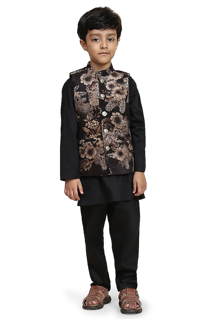 Multi-Colored velvet Printed Nehru Jacket Set by FUNNY BONES CLOTHINGS at Pernia's Pop Up Shop