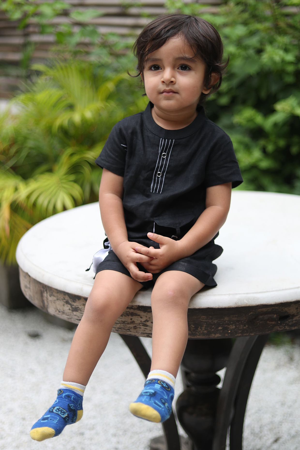 Black Pure Linen Co-Ord Set For Boys by FUNNY BONES CLOTHINGS