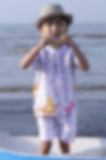 Purple Pure Linen Printed Co-Ord Set For Boys by FUNNY BONES CLOTHINGS