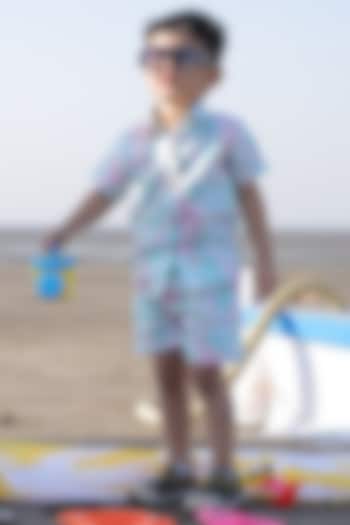 Multi-Colored Pure Linen Printed Co-Ord Set For Boys by FUNNY BONES CLOTHINGS