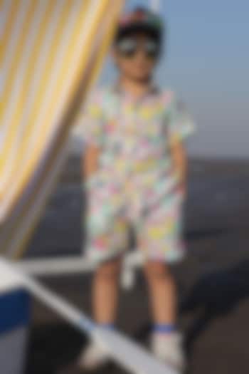 Multi-Colored Pure Linen Printed Co-Ord Set For Boys by FUNNY BONES CLOTHINGS