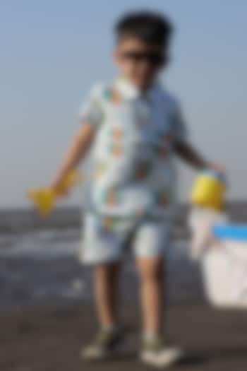 Multi-Colored Pure Linen Printed Co-Ord Set For Boys by FUNNY BONES CLOTHINGS
