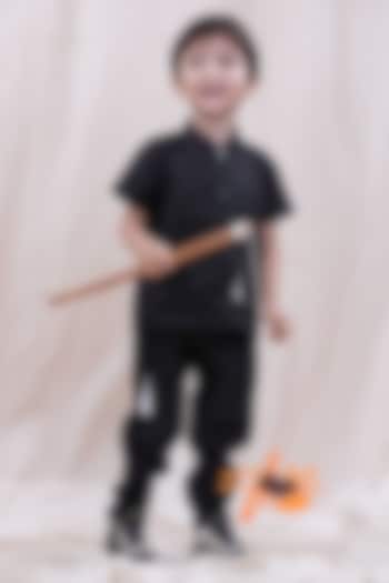 Black Pure Linen Co-Ord Set For Boys by FUNNY BONES CLOTHINGS