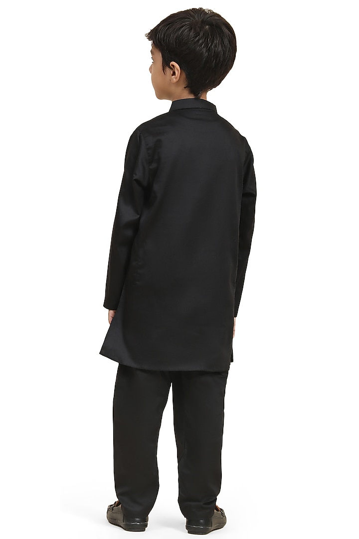 Black Pure Cotton Kurta Set For Boys by FUNNY BONES CLOTHINGS at Pernia's Pop Up Shop